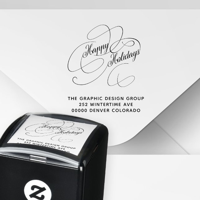 Happy Holidays elegant script return address Self-inking Stamp (Creator Uploaded)