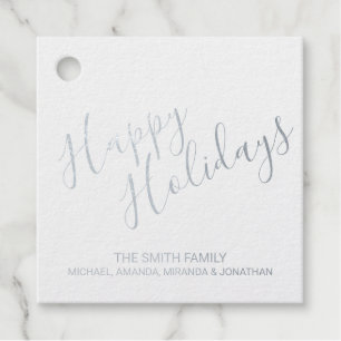 'Happy Holidays' Elegant Silver Foil Favour Tags