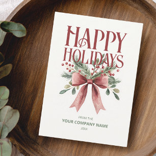 Happy Holidays Elegant Watercolor Bow Corporate Holiday Card