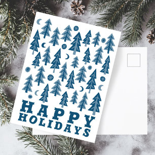 HAPPY HOLIDAYS Elegant Winter Moonlight Forest Postcard