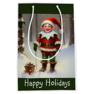 Happy Holidays Elf Medium Gift Bag