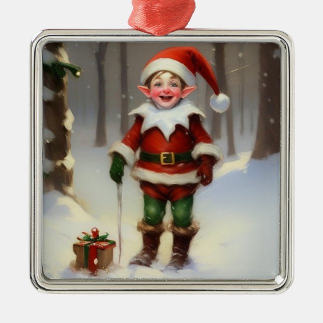 Happy Holidays Elf Metal Tree Decoration (Front)