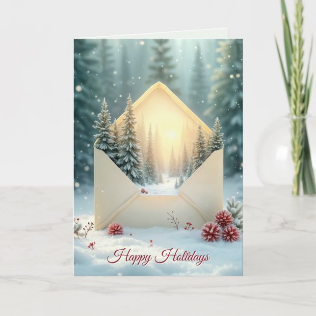 Happy Holidays Envelope Winter Forest Holiday Card (Front)