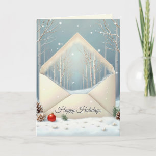Happy Holidays Envelope With Birch Trees Holiday Card