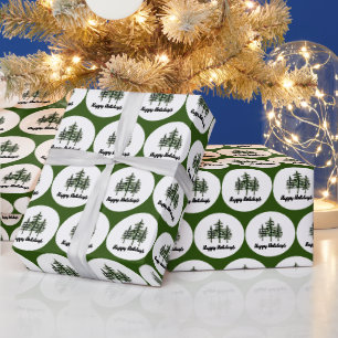Happy Holidays Evergreen Trees Wrapping Paper