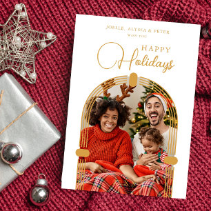 Happy Holidays Exquisite Golden Dome Arch Photo Holiday Card