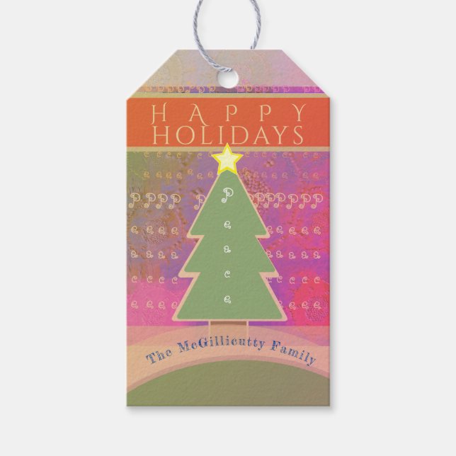 "Happy Holidays" Family Name Gift Tag (Front)