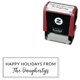 Happy Holidays Family Name Packaging Self-inking Stamp