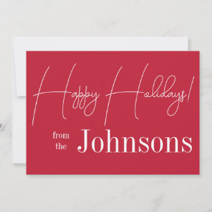 Happy Holidays Family Name Red Christmas Holiday Card