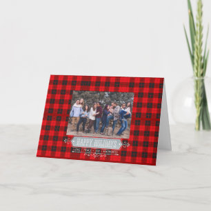 Happy Holidays Family Photo Buffalo Plaid Card