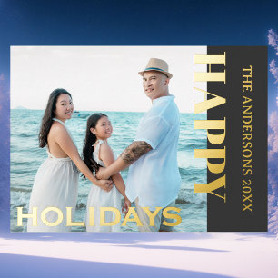 Happy Holidays Family Photo Classic Charcoal Grey