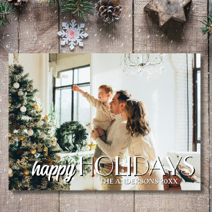 Happy Holidays Family Photo Classic Light Grey Hol Holiday Card