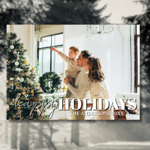 Happy Holidays Family Photo Classic Light Grey Holiday Card