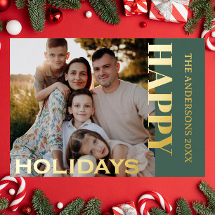 Happy Holidays Family Photo Classic Olive Green