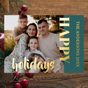 Happy Holidays Family Photo Classic Teal