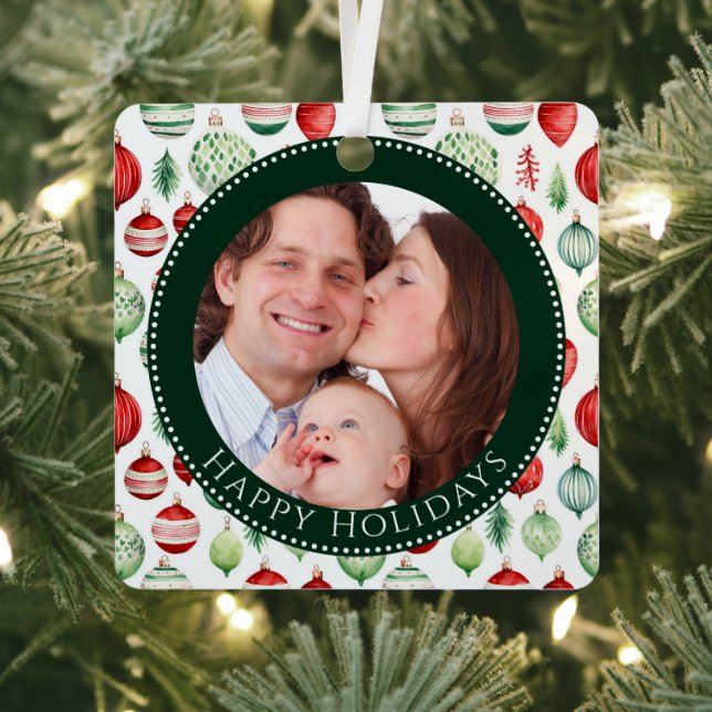Happy Holidays Family Photo Keepsake Metal Tree Decoration (Insitu)