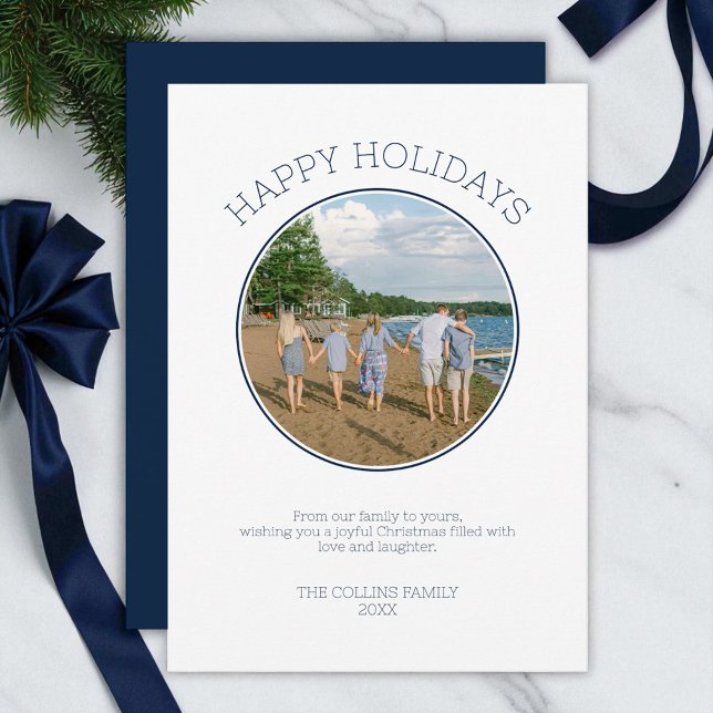 Happy Holidays Family Photo Modern Blue Christmas Holiday Card (Happy Holidays Family Photo Modern Blue Christmas Holiday Card)