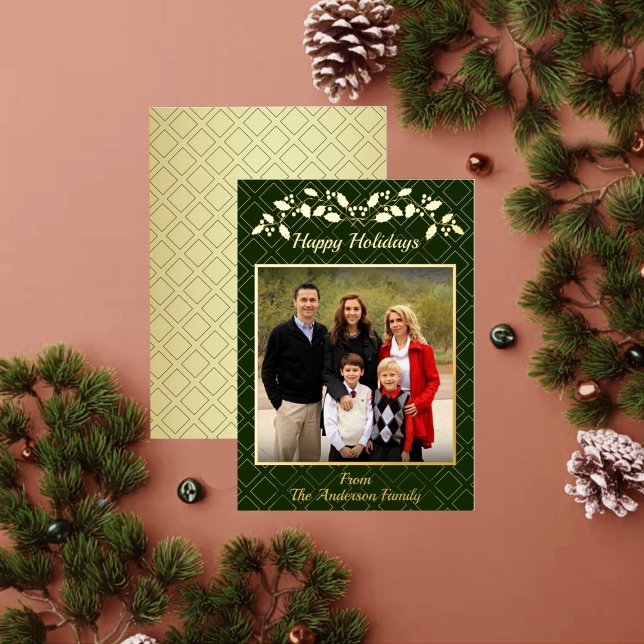 Happy Holidays Family Photo Name Green Gold (Creator Uploaded)