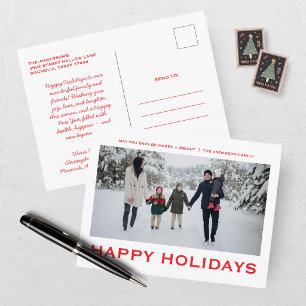 Happy Holidays Family Photo Red Holiday Postcard