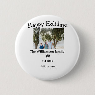 Happy holidays family photo renuion name letter ye 6 cm round badge