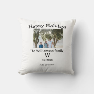 Happy holidays family photo renuion name letter ye cushion