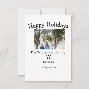 Happy holidays family photo renuion name letter ye thank you card