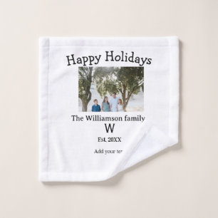 Happy holidays family photo renuion name letter ye wash cloth