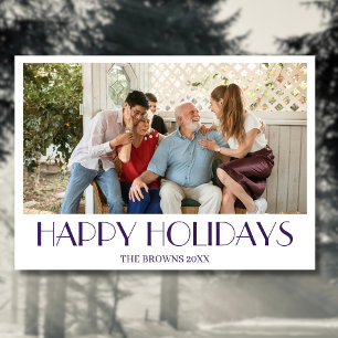 Happy Holidays Family Photo Simple Midnight Purple Holiday Card