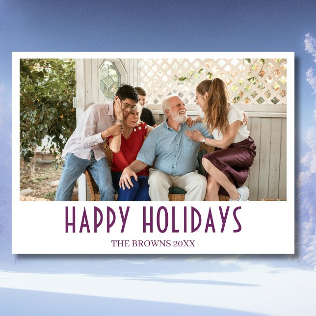 Happy Holidays Family Photo Simple Mulberry Wine Holiday Card (Creator Uploaded)