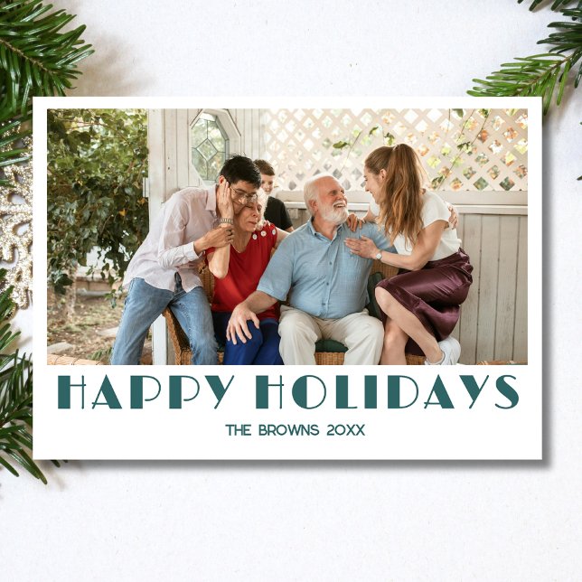 Happy Holidays Family Photo Transformative Teal Holiday Card (Creator Uploaded)