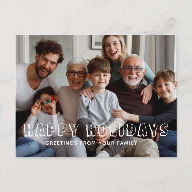 Happy Holidays Family Script Collage photo  Holiday Postcard (Front)
