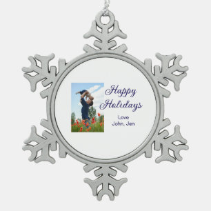 Happy holidays father son Christmas family gifts m Snowflake Pewter Christmas Ornament