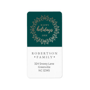 Happy Holidays Faux Foil Wreath Label