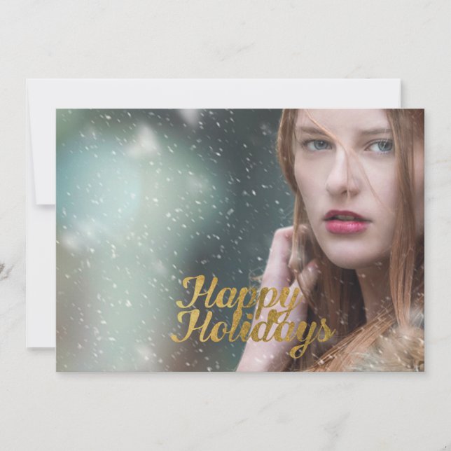Happy Holidays Faux Gold Script Holiday Card (Front)