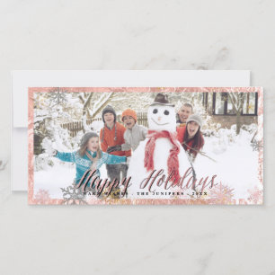 Happy Holidays Faux Rose Gold Snowflakes Holiday Card