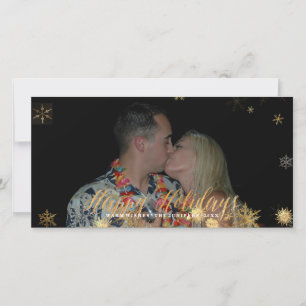 Happy Holidays Faux Rose Gold+Snowflakes Holiday Card