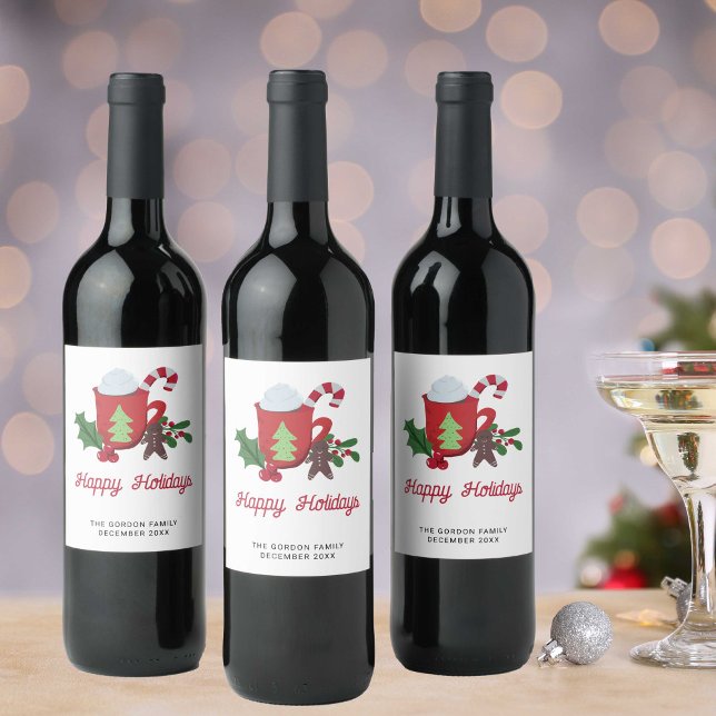 Happy Holidays Festive Cute Script Wine Label (Creator Uploaded)