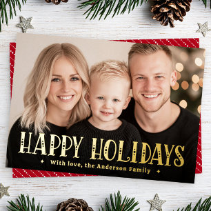 Happy Holidays festive dotted stripes red photo