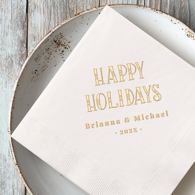 Happy Holidays festive font custom name or text Foil Napkins (Happy Holidays festive font custom name or text Foil Napkins)