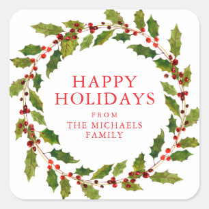 Happy Holidays Festive Holiday Wreath Square Sticker