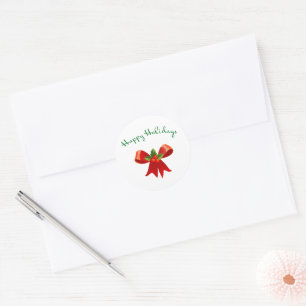 Happy Holidays Festive Red Bow Round Sticker