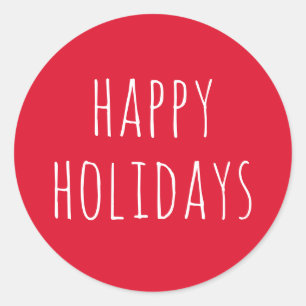 Happy Holidays   Festive Red Modern Christmas Classic Round Sticker