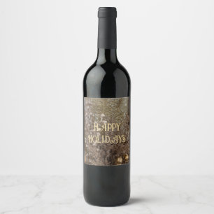 Happy Holidays Festive Silver Gold Elegant Wine Label