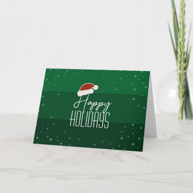 Happy Holidays Festive Typography Green Christmas Holiday Card (Front)