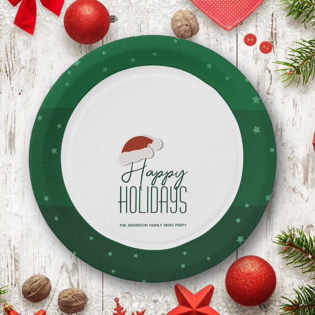 Happy Holidays Festive Typography Merry Christmas Paper Plate (Creator Uploaded)