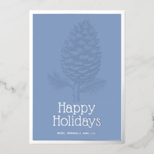 Happy Holidays Fir Pinecone Modern Blue Corporate