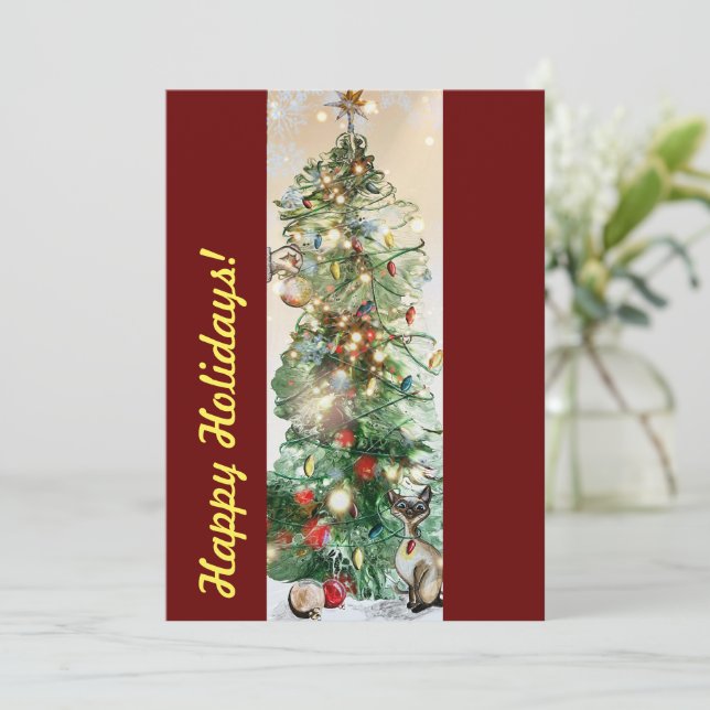 Happy Holidays Flat Card with Christmas Tree (Standing Front)
