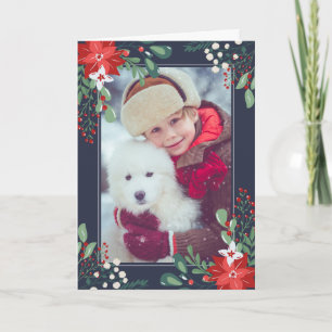 Happy Holidays Floral Photo Holiday Card