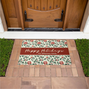 Happy Holidays Floral Welcome Doormat