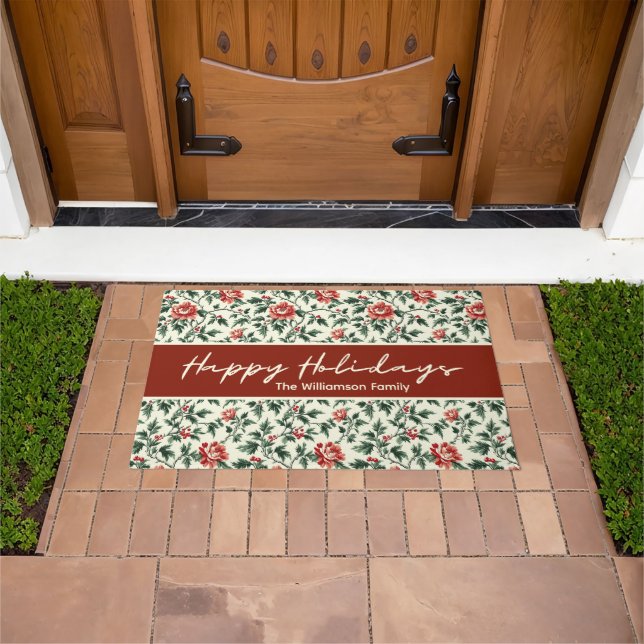 Happy Holidays Floral Welcome Doormat (Outdoor)
